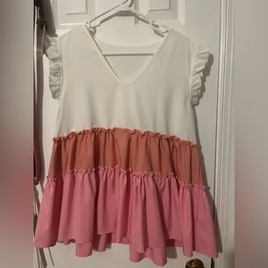 Ruffle Trim Colorblock Peplum Blouse